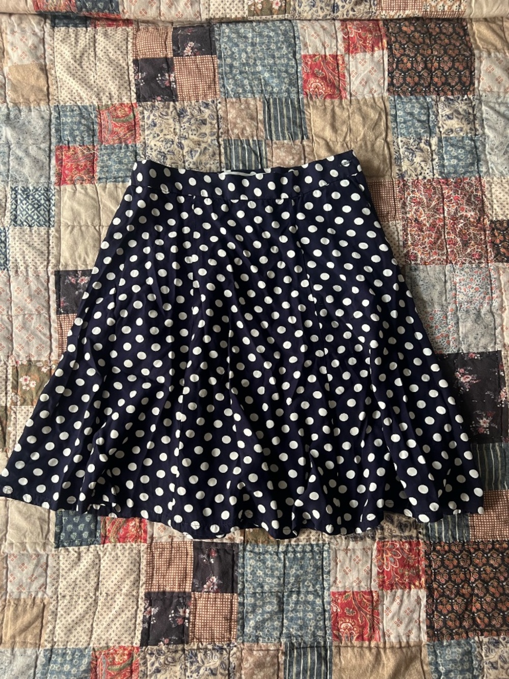 Vintage The Limited High Waisted Navy & White Polka Dot Mini Circle Skirt